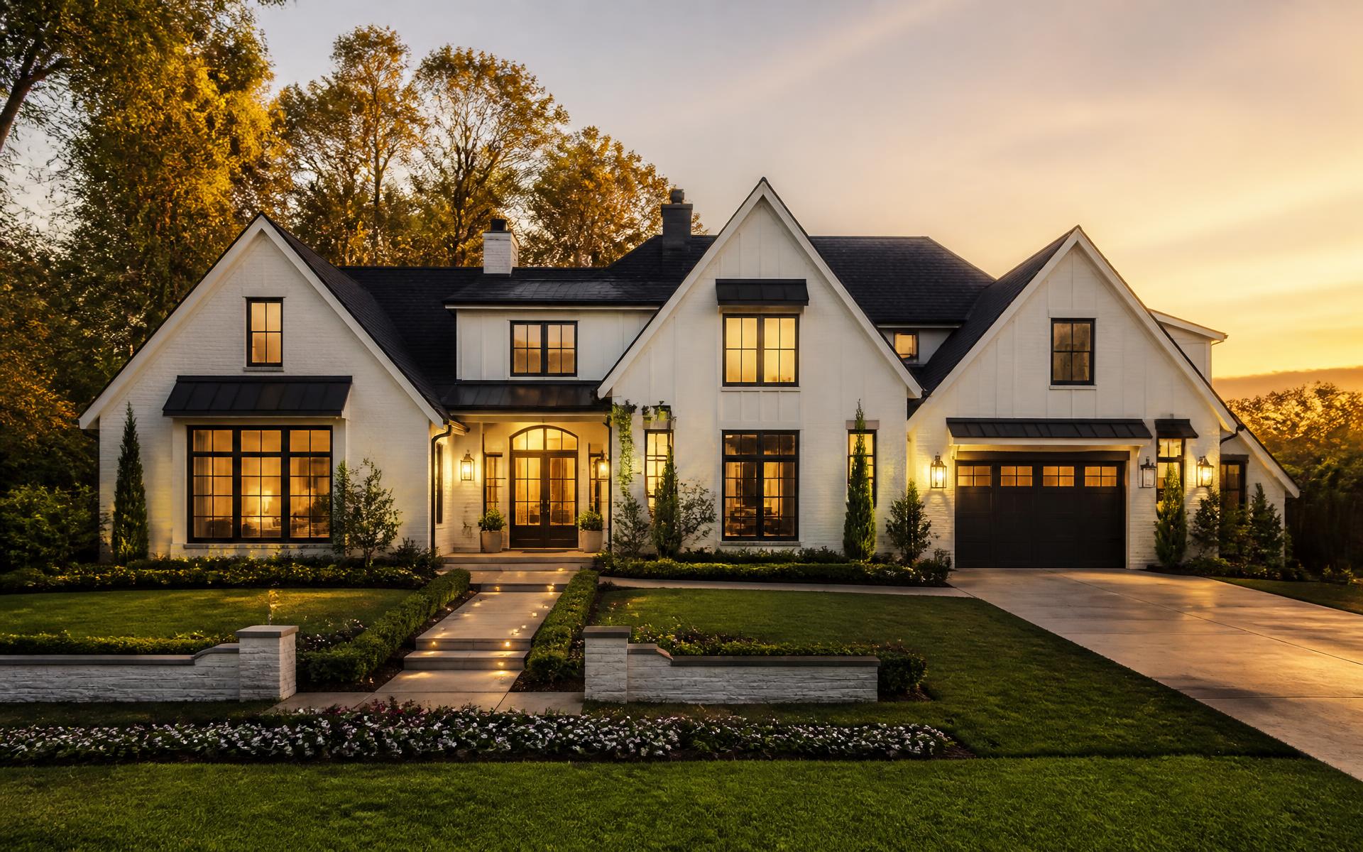 Elegant modern residence at dusk